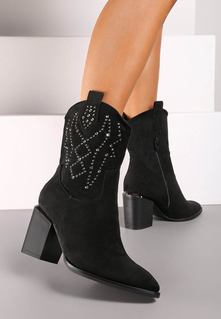 Botine Negre cu toc bloc stil cowboy Irilianne