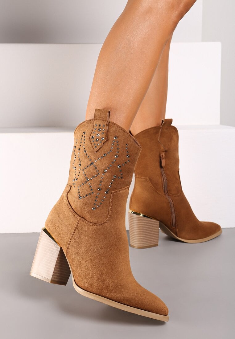 Botine Maro cu toc gros stil cowboy Irilianne