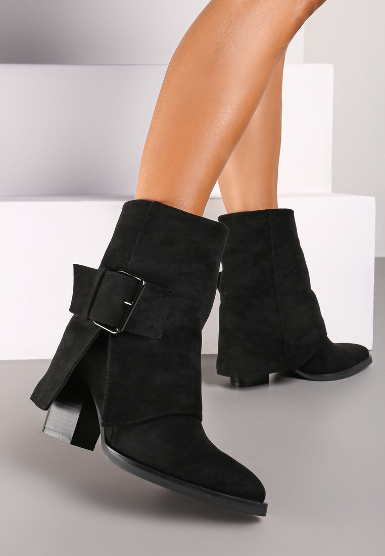 Ghete cowboy Negre cu toc gros Decorate cu manșetă răsucită Ansinae