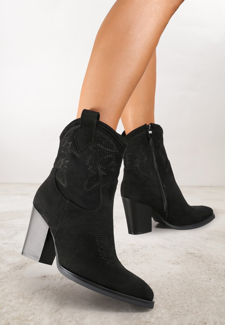 Botine Cowboy Negre Sclipitoare cu toc gros Remirra