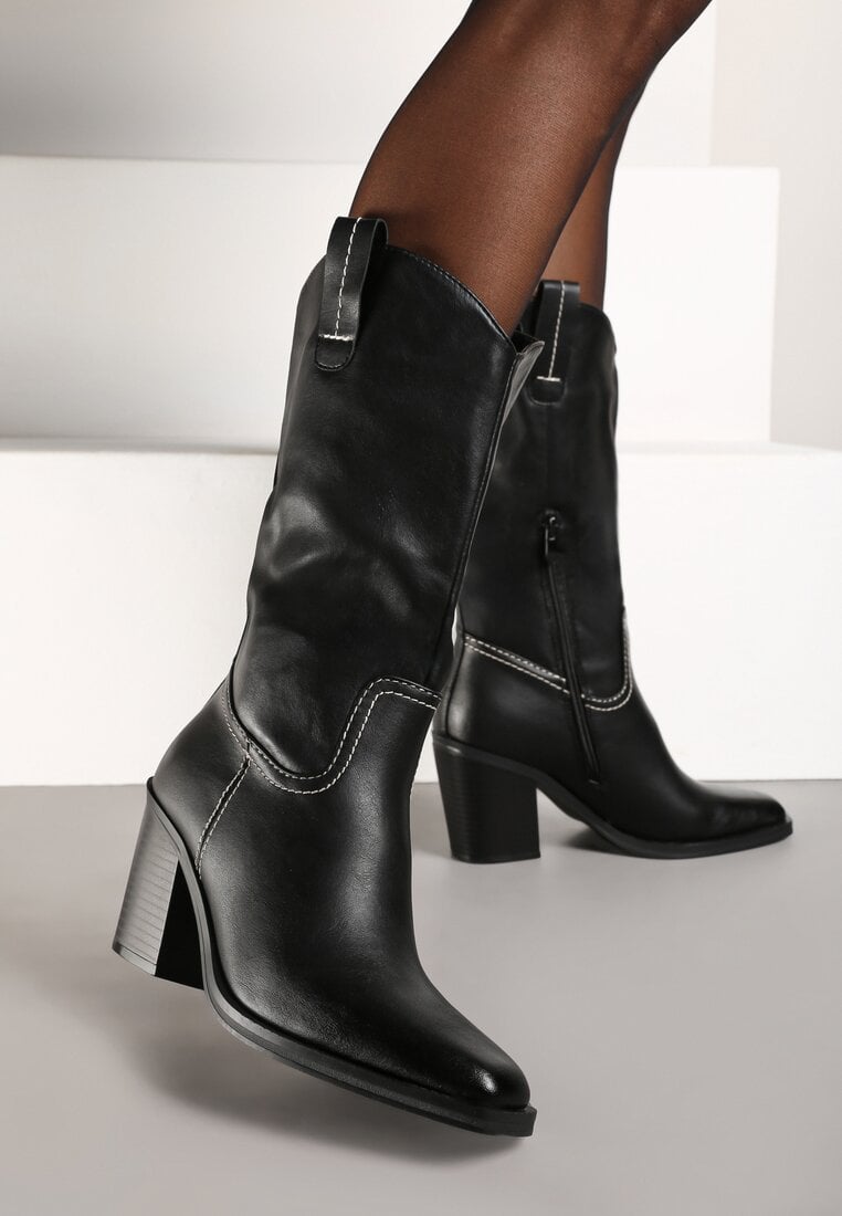 Cizme Negre Cowboy cu toc bloc Laoniae