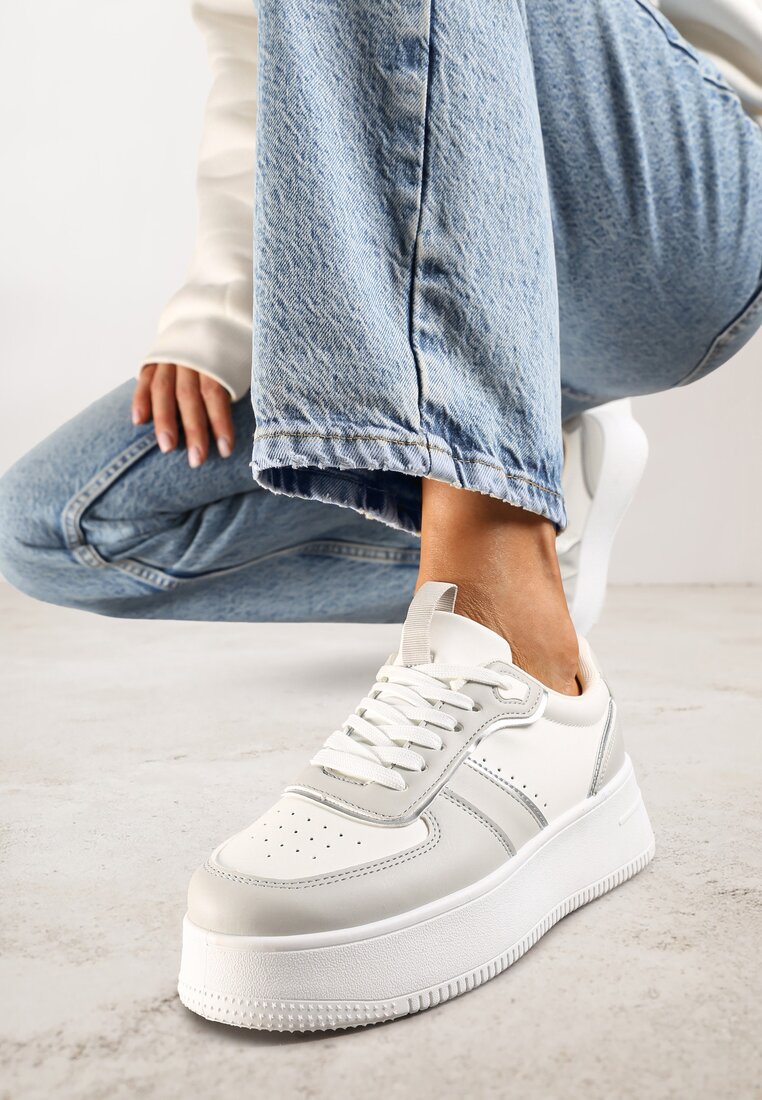Sneakers Alb-Gri Casual Vices pe Platformă Joasă Torila