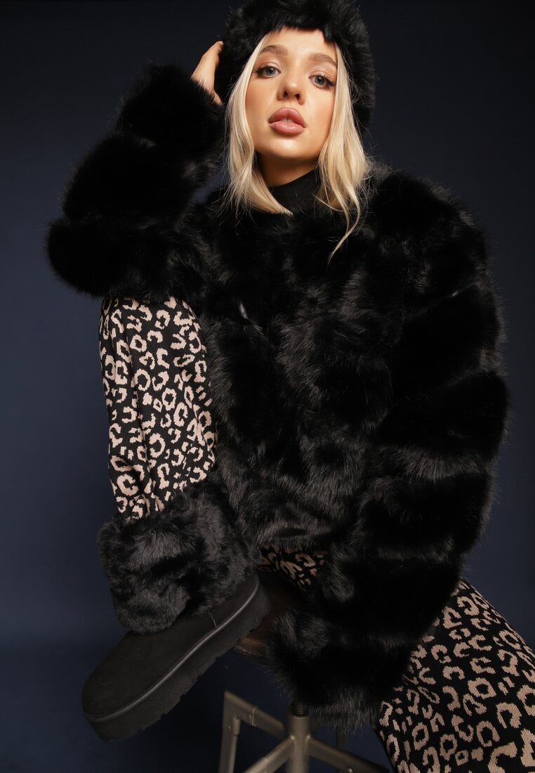 Cizme de zăpadă Negre cu Talpă Groasă Decorate cu Blană Naolani