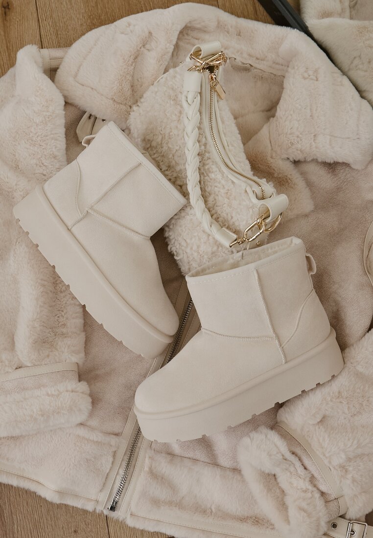 Cizme de zăpadă Bej slip-on cu platformă netedă Irindara