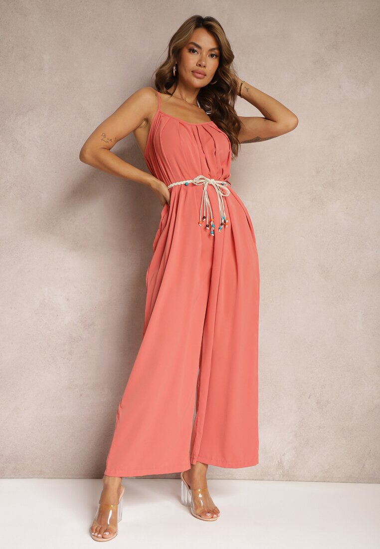 Salopetă Portocalie cu Bretele Reglabile Legată în Talie Fără Bretele Juletta