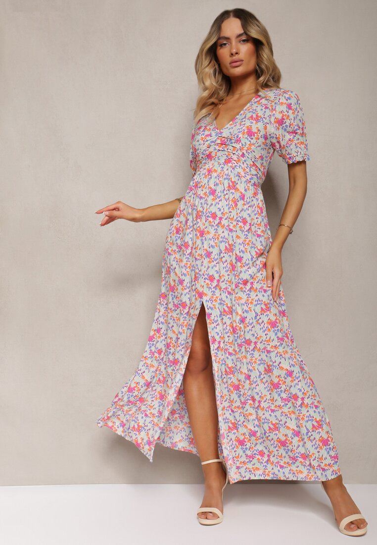 Rochie Roză din viscoză Finisată cu încrețituri, cu șliț pe picior și cu elastic în talie Missalene