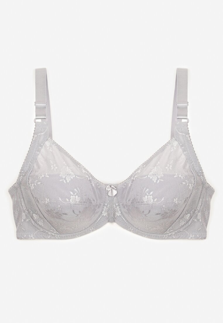 Sutien Gri deschis din Dantelă Full Cup cu Bretele Reglabile Dimela