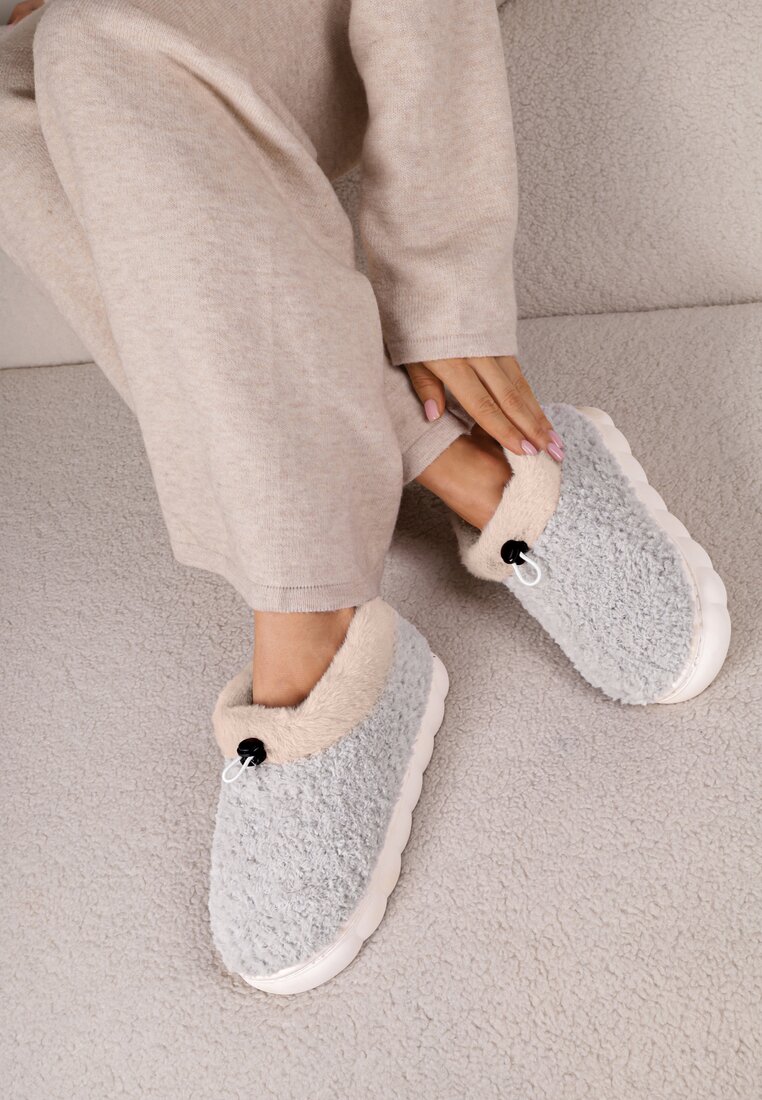 Papuci Cenușii Vices cu Blană și Elastic Suplimentar Calavina