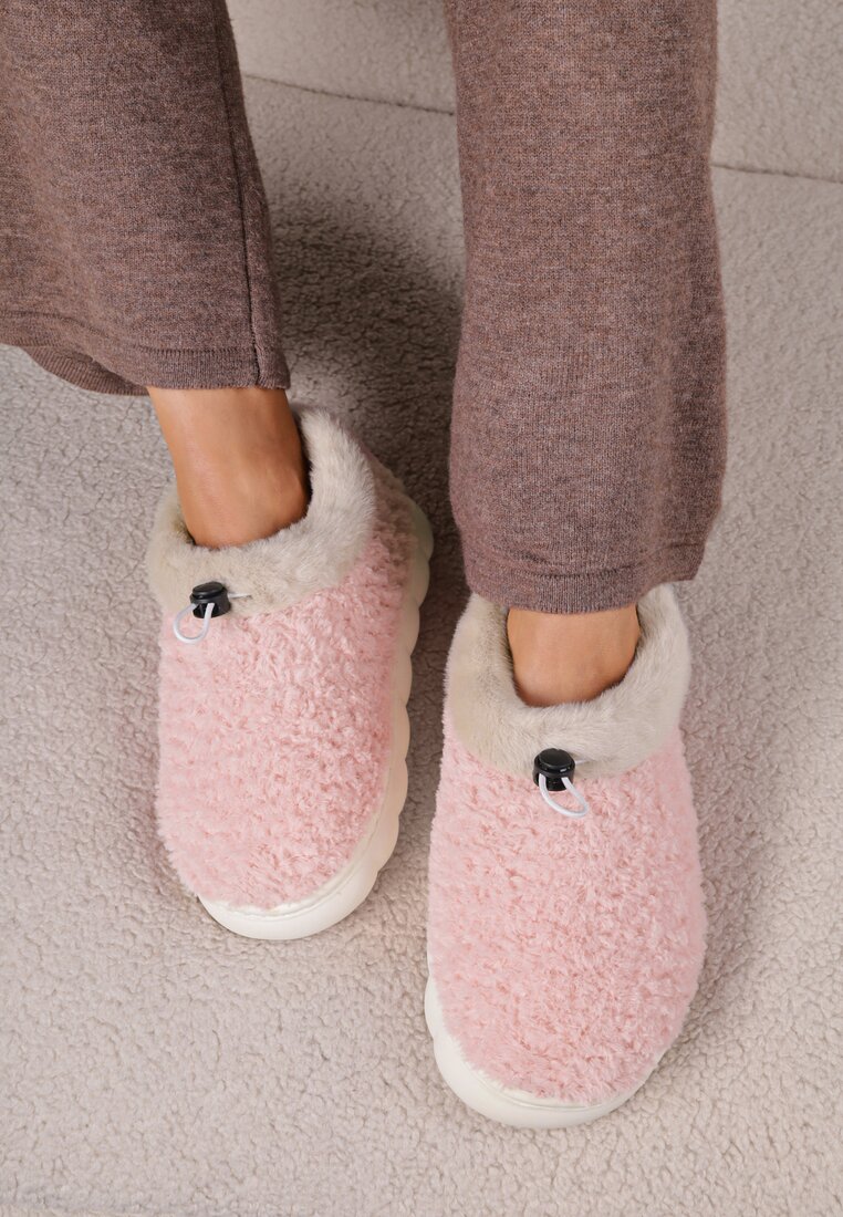 Papuci Roz Vices cu Blană și Elastic Suplimentar Calavina
