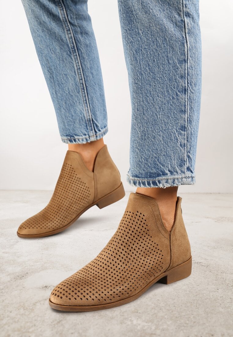 Botine Bej închis Vices cu talpă plată decorate cu decupaj Felirwen