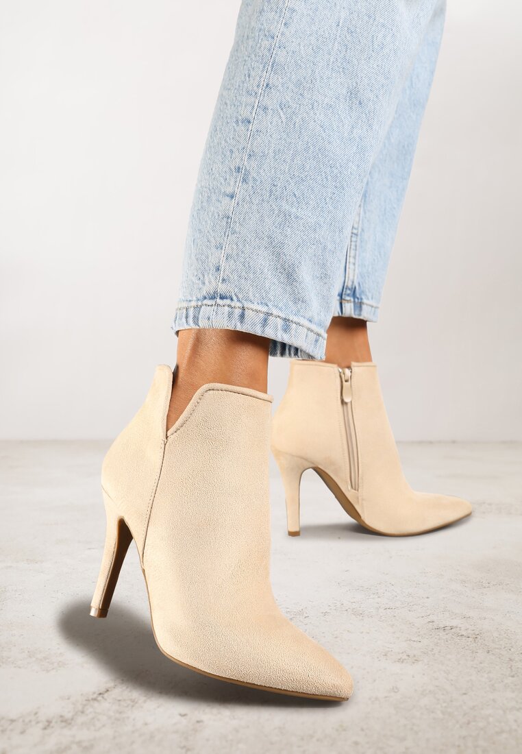 Botine bej deschis cu toc stiletto cu vârf ascuțit Yegene
