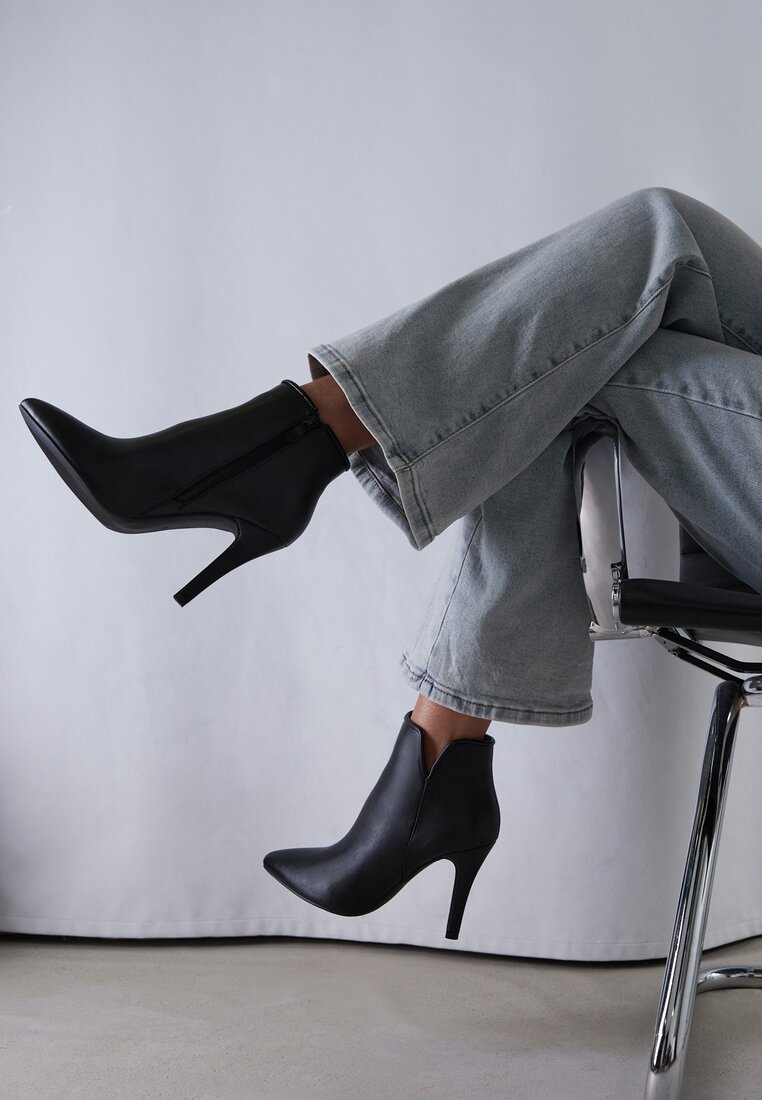 Botine Negre Vices cu toc cui din piele ecologică cu vârf ascuțit Yegene