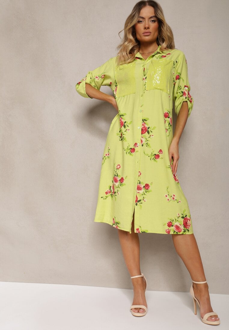 Rochie Verde tip cutie din Bumbac cu Mânecă Reglabilă Avamla
