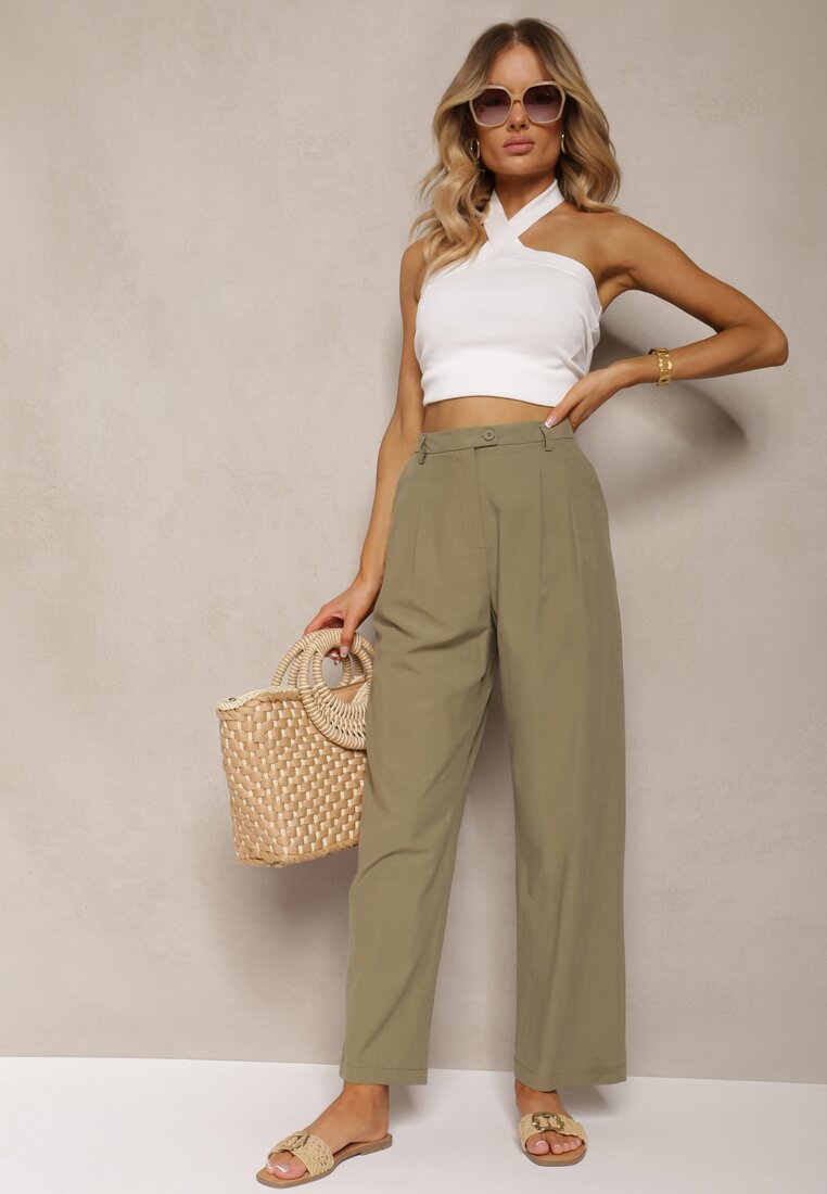 Pantaloni De Costum Verzi Din Bumbac Cu Croială Largă Befia