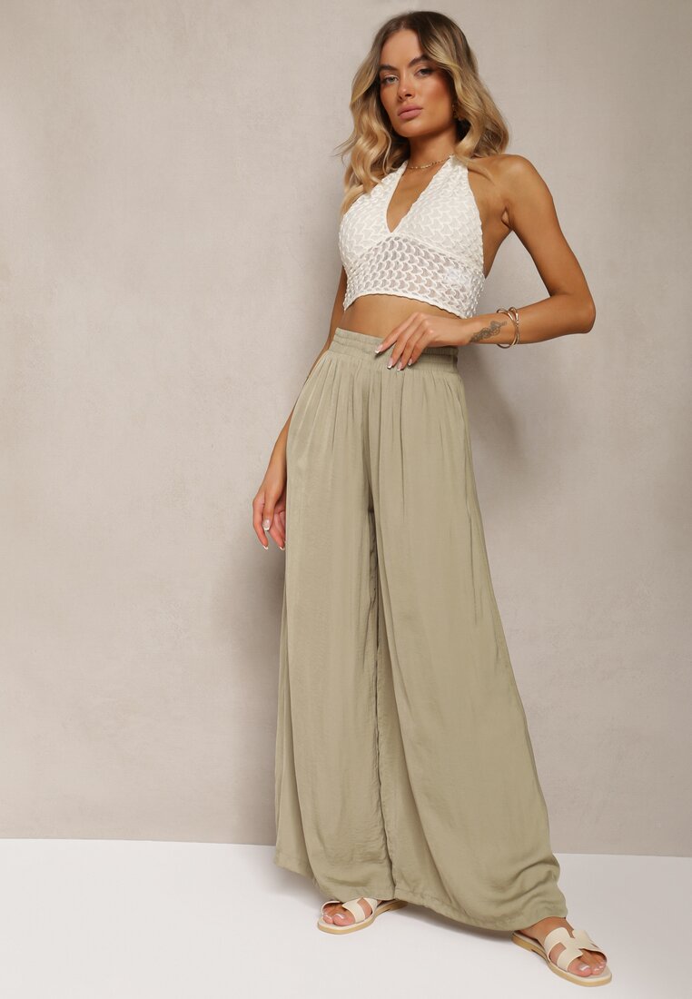 Pantaloni Verde High Wiast cu Vâscoză și cu craci largi Osevia