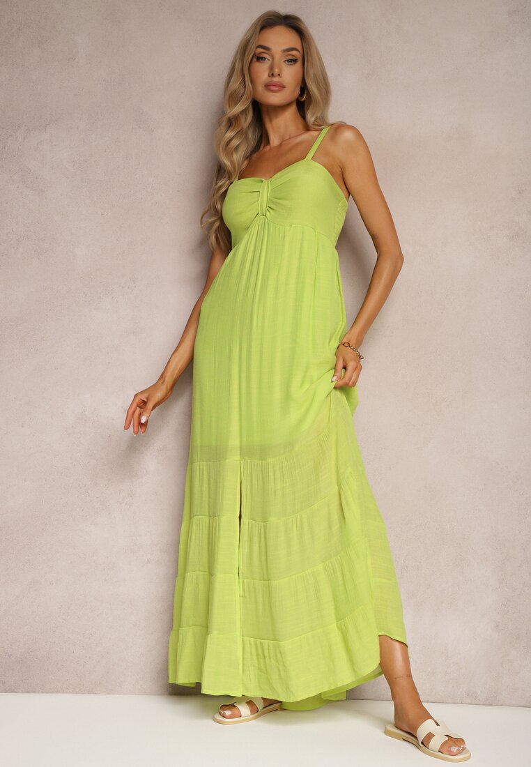 Rochie Verde deschis cu Adaos de bumbac pe Bretele cu Reglare și Elastic la spate Tinanoras