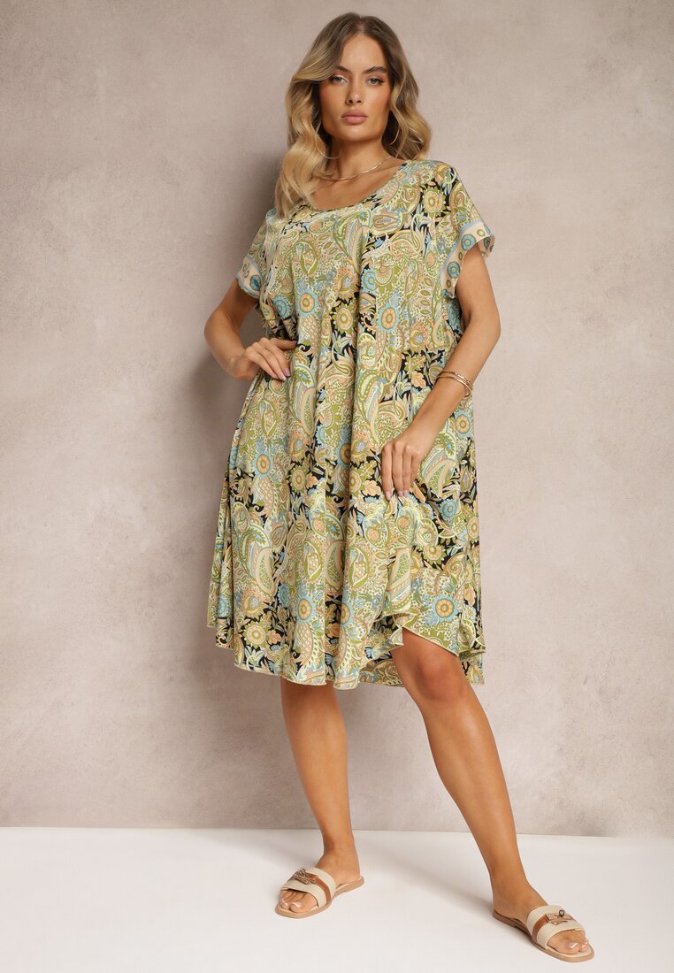 Rochie Galbenă Boho din Vâscoză cu Curea Subțire în Talie Rivasea
