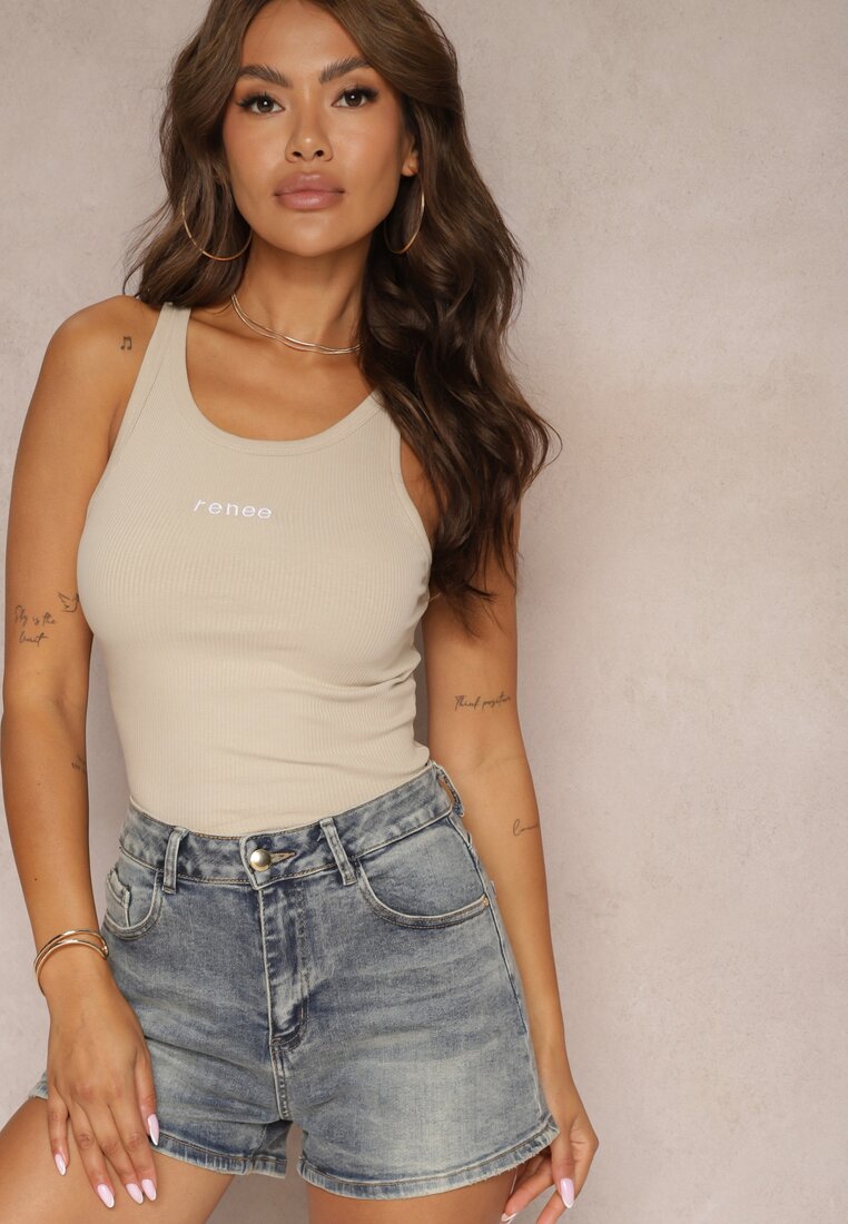 Pantaloni scurți din bumbac din denim albaștri High Waist Kaivima