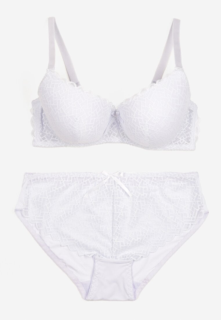 Set Lenjerie Alb Dantelă Clasic Sutien și Chiloți cu Talie Înaltă Nasellea
