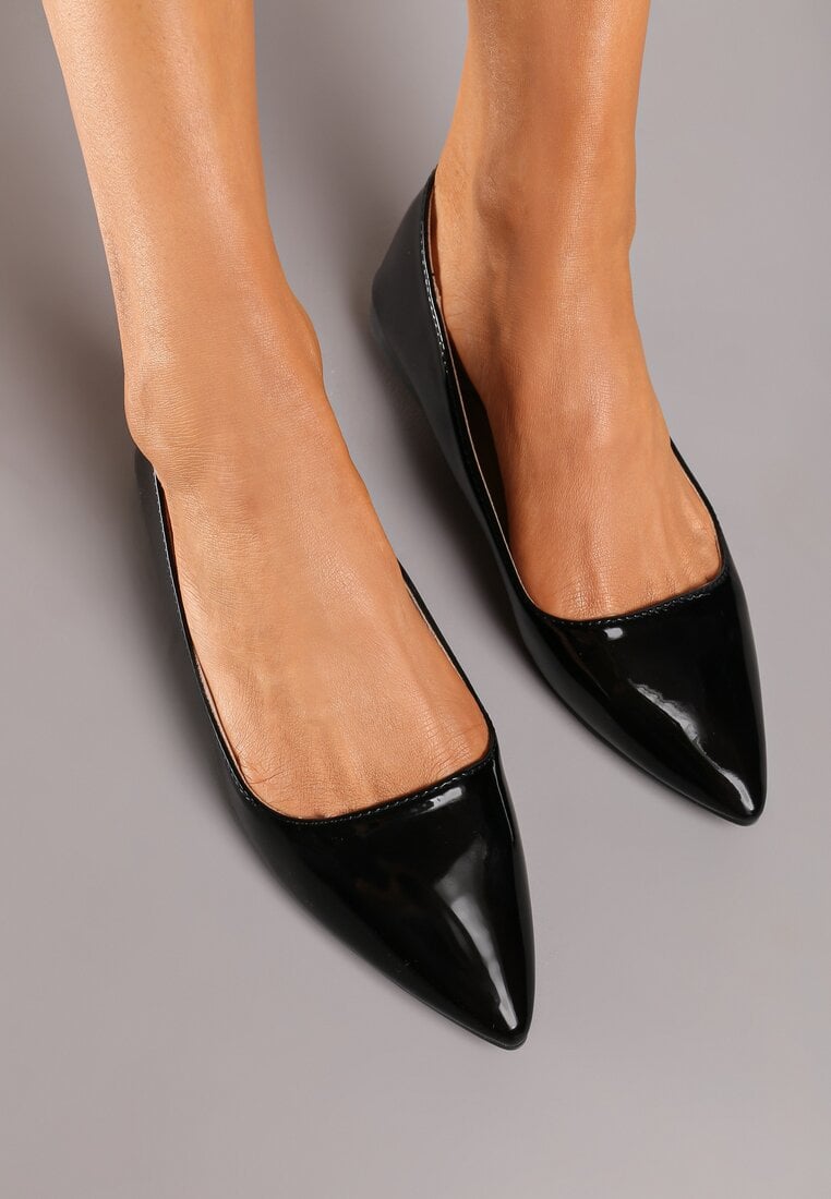 Balerini negri cu talpă plată în stil clasic Elithra