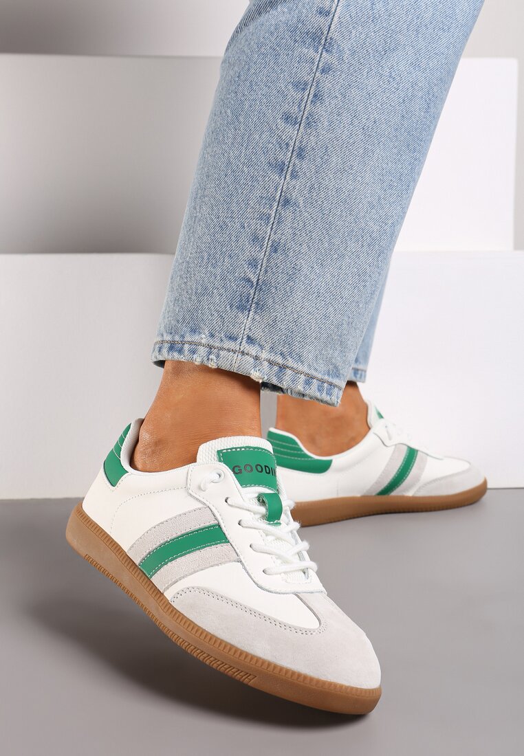 Adidași Alb-Verzi din Piele Naturală cu Talpă Plată Finisați cu Curele Navinda