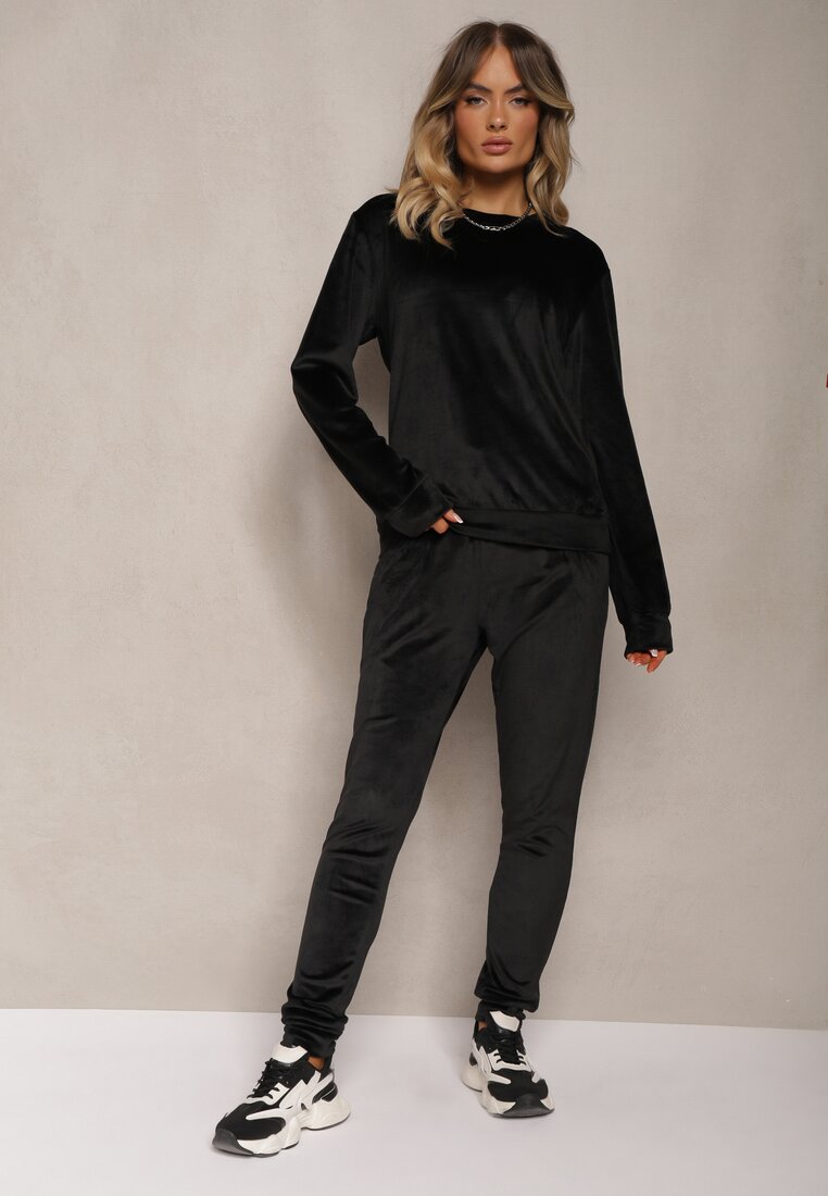 Compleu Negru de Trening din Bumbac Bluză și Pantaloni cu Șnururi Evildra