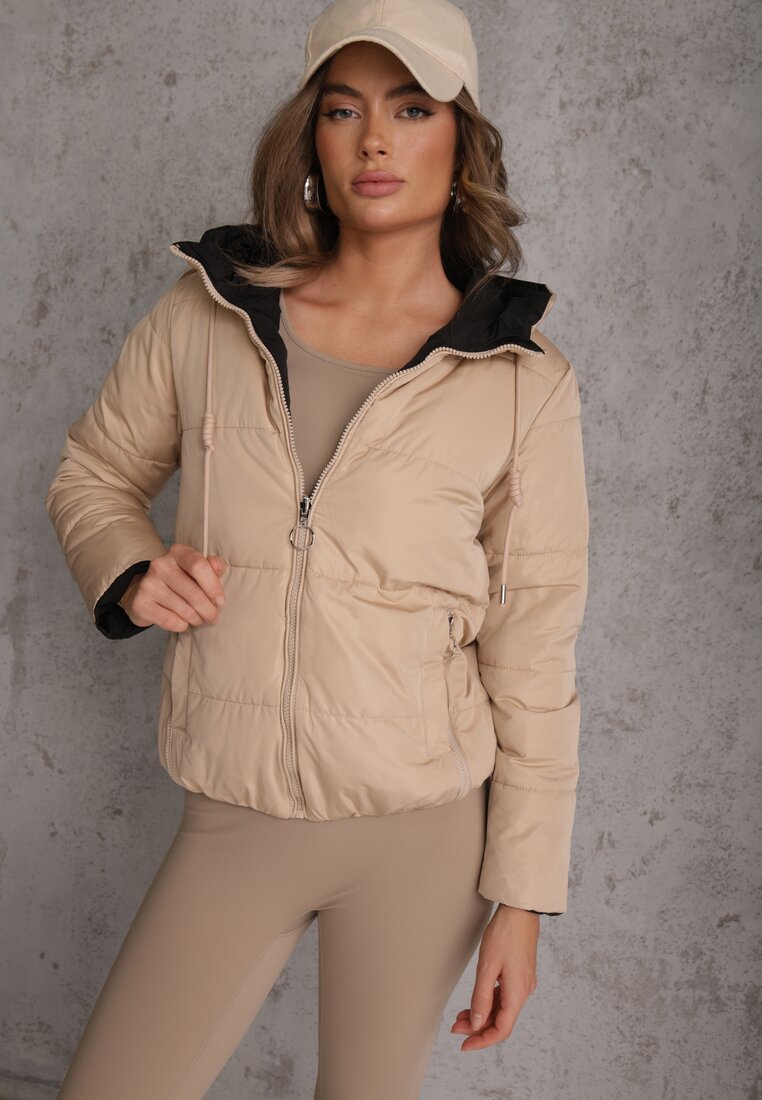 Geacă Neagră Matlasată Reversibilă Finisată cu șnururi Atitoria