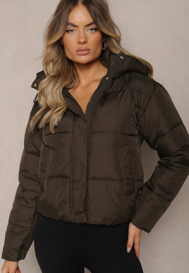 Geacă matlasată tip puffer Verde închis cu glugă Mivvia