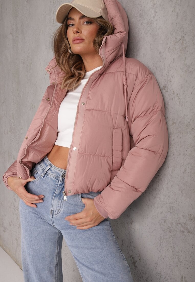 Jachetă Roz Matlasată Puffer cu Glugă Mivvia