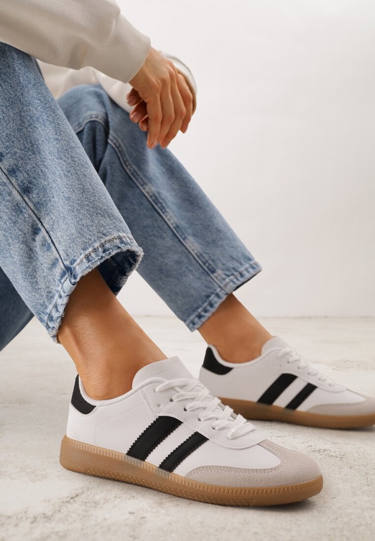 Sneakers Casuale Alb-Negru cu Talpă Plată cu Barete Jereria