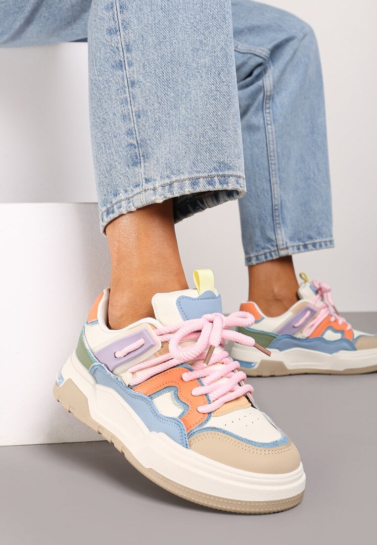 Adidași Bej-roz cu șireturi cu talpă plată Eviline