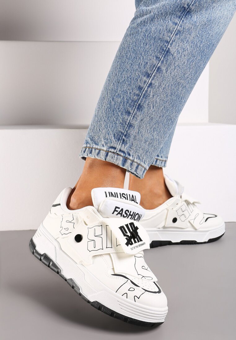 Adidași Albi pe Talpă Plată Decorați cu Inscripții Griefra