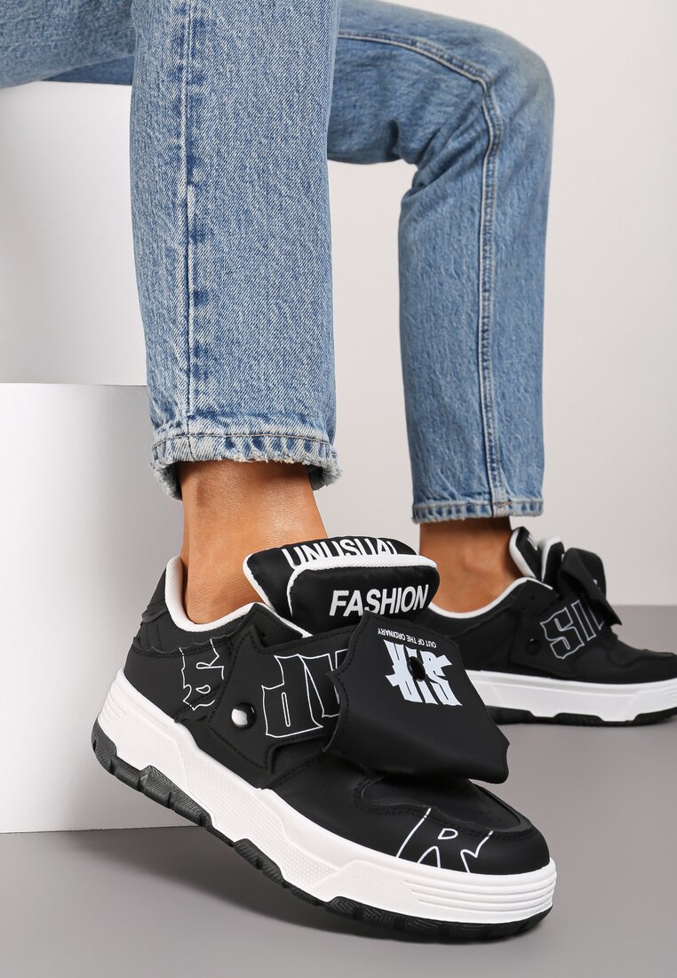 Sneakers Negre cu talpă plată, decorate cu inscripții Griefra