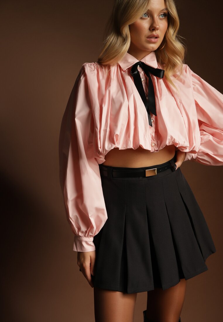 Fustă-Pantaloni scurți Negre High Waist plisate cu curea Eviennes