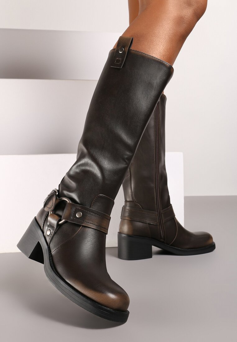 【新品】neru design kozara BRUNT LILY olive① Kozaki damskie Beżowe buty jesienne z elastyczną cholewką