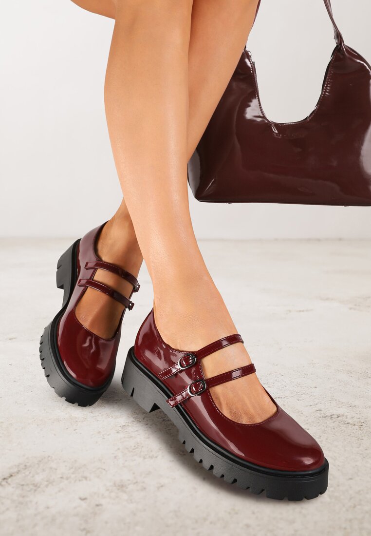 Pantofi Bordeaux Lăcuite cu platformă decorate cu catarame Nevauna