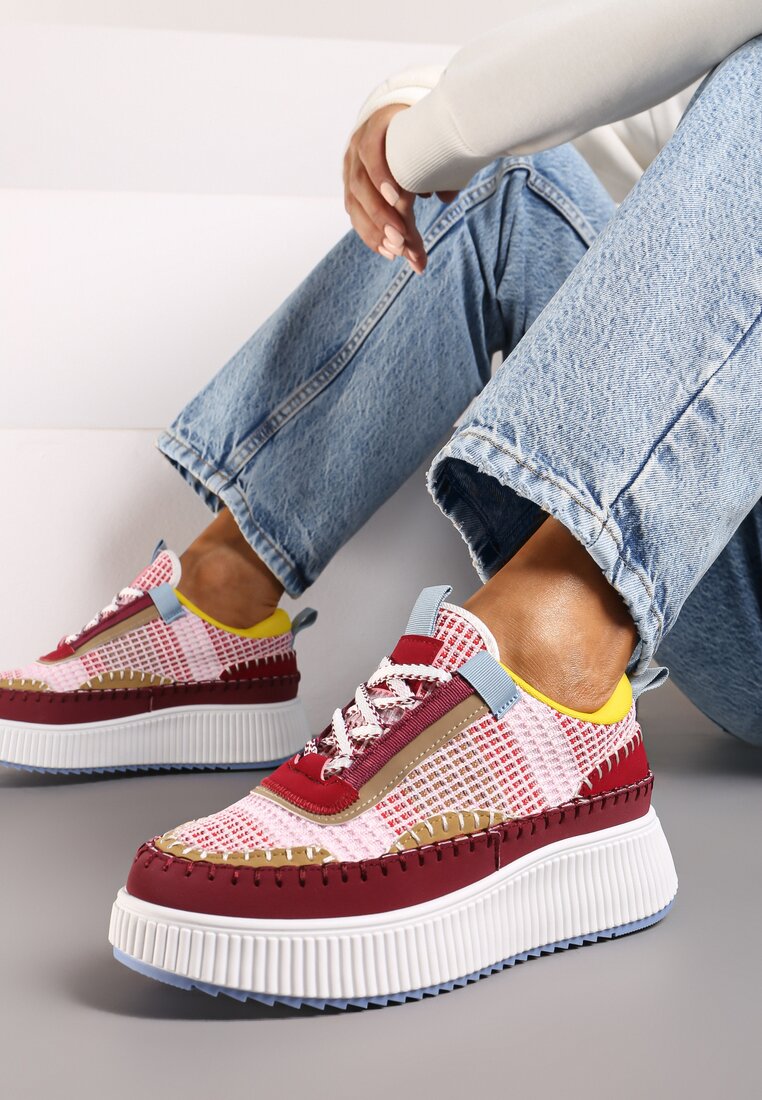 Sneakers Bordou pe Platformă Finisați cu Cusături Terionna