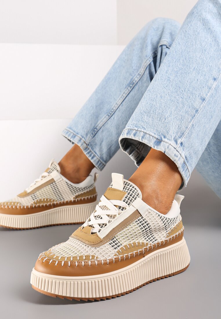 Adidași Bej pe Platformă Finisați cu Cusături Terionna