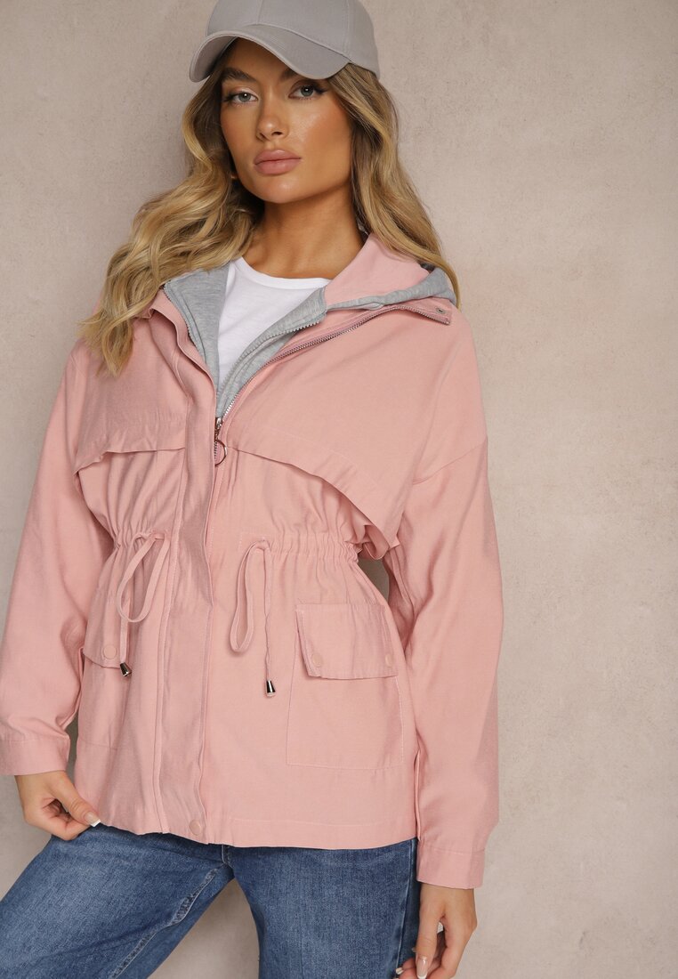 Geacă Parka Roz cu adaos de bumbac Finisată cu șnururi Încheiată cu capse Velona