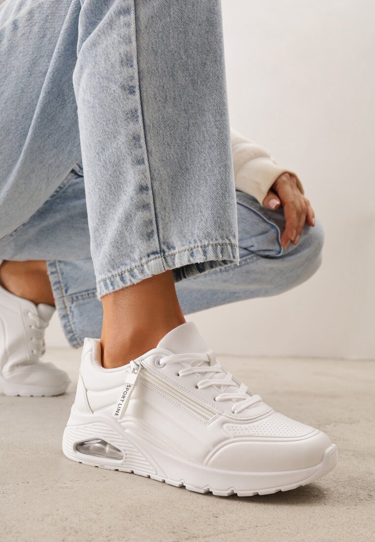 Sneakersy Albi pe Platformă cu Inserție Transparentă și Fermoar cu Inscripții Valentinae