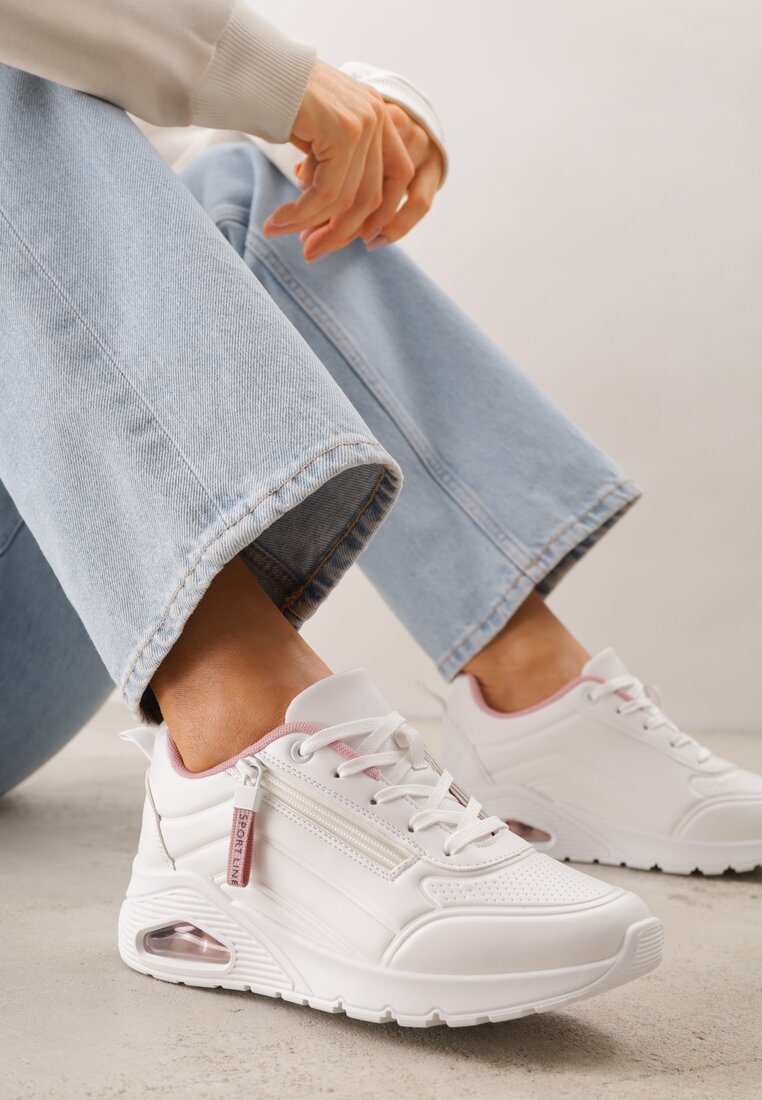 Adidași Alb-Roz cu platformă, cu inserție transparentă și fermoar cu inscripții Valentinae