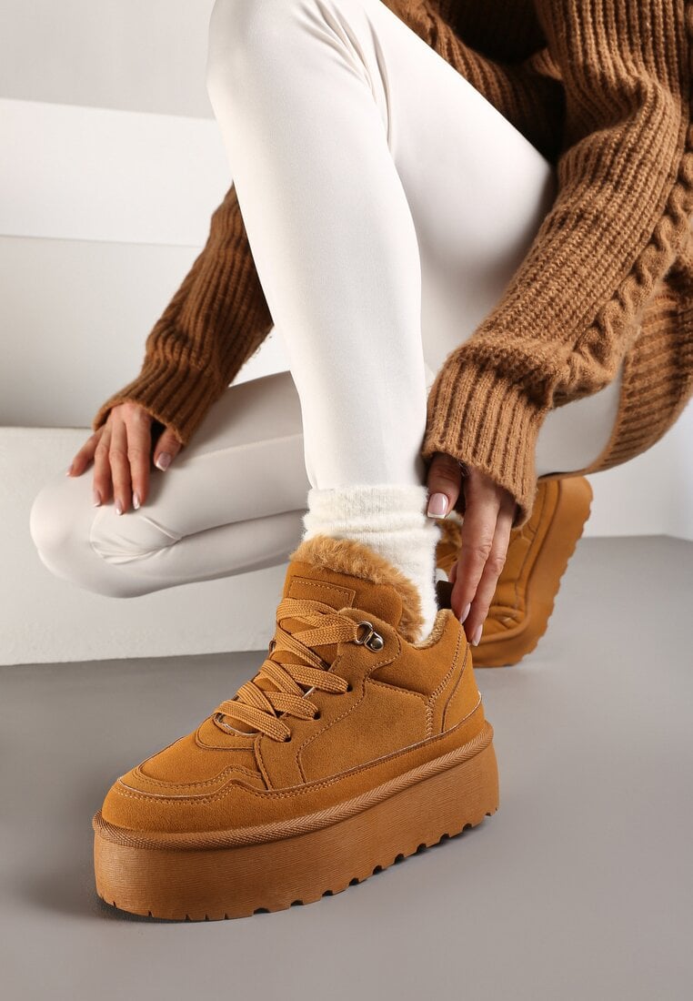 Adidași Maro Stilizați ca Ghete de zăpadă Decorați cu Blană Maviena