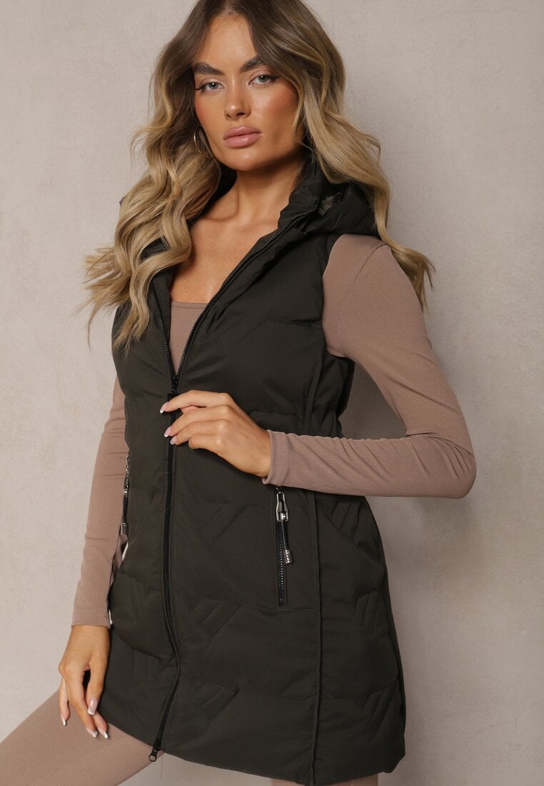 Vestă Verde închis Matlasată cu glugă detașabilă Mavael