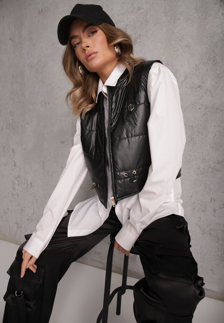 Vestă Neagră Scurtă cu elastic în talie și patch Mevannae