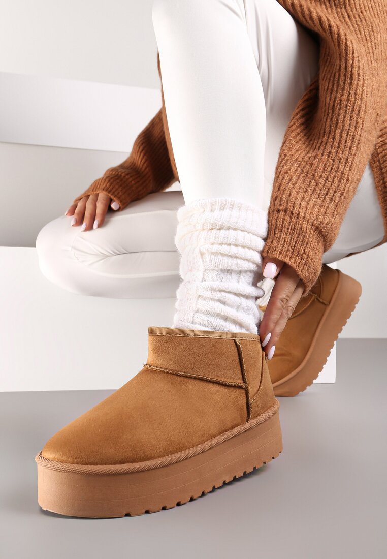 Ghete de zăpadă Maro Slip-on pe Platformă Netedă Merileeanne