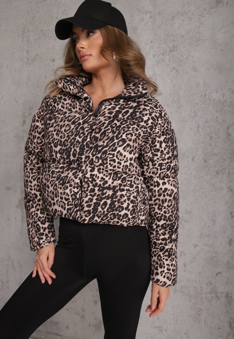 Geacă Maro cu imprimeu leopard Matlasată Scurtă cu elastic Ivilda