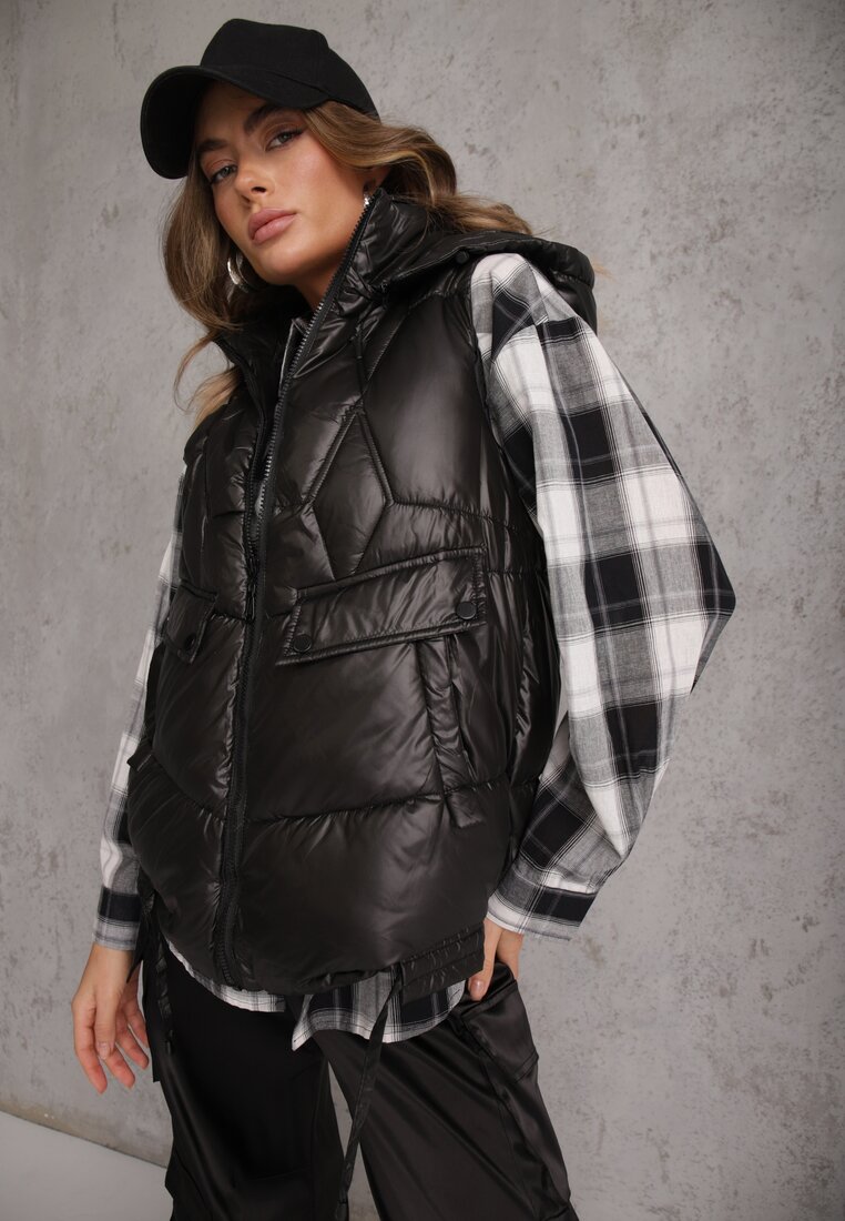 Vestă Neagră Matlasată cu Șnururi și Glugă Detașabilă Arrelarra