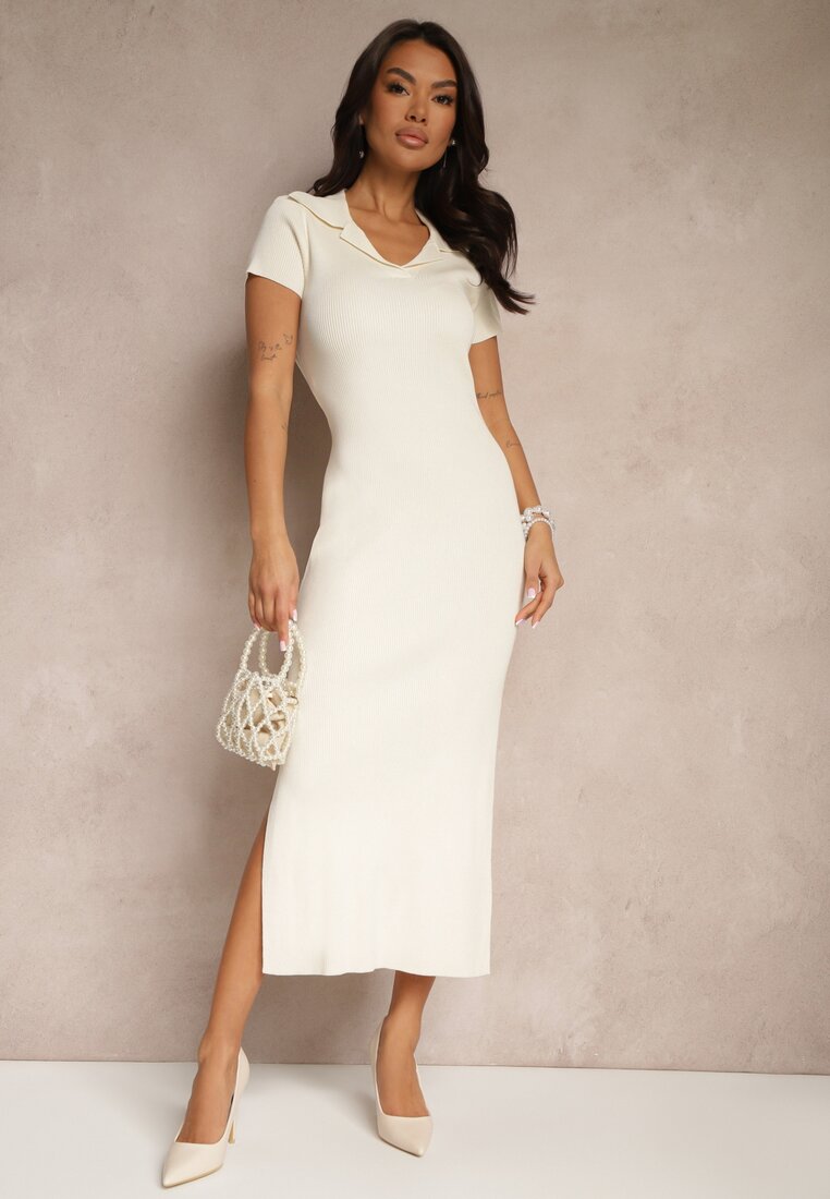 Rochie bej deschis Bodycon cu adaos de viscoză cu decupaj din material reiat Irittnea
