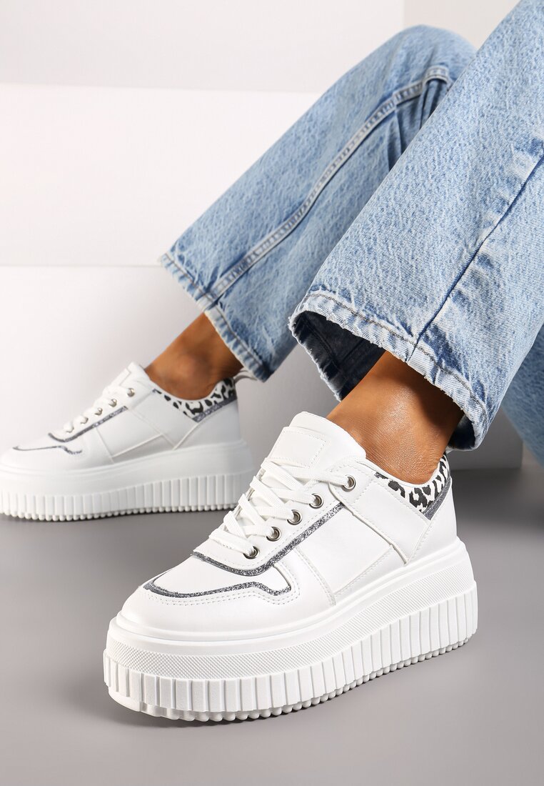 Adidași Albi Cu șireturi cu platformă Decorați cu imprimeu leopard Ivenora