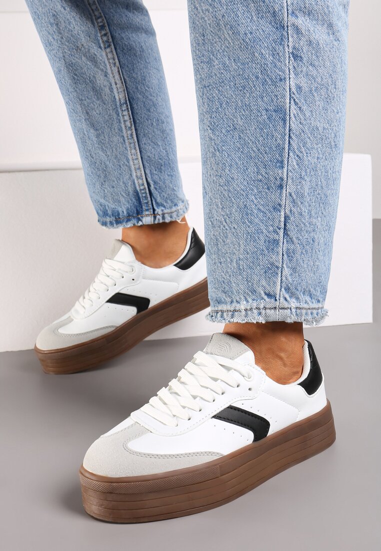 Adidași Albi cu Platformă Joasă cu Inserții din Piele Ecologică Întoarsă Irisca